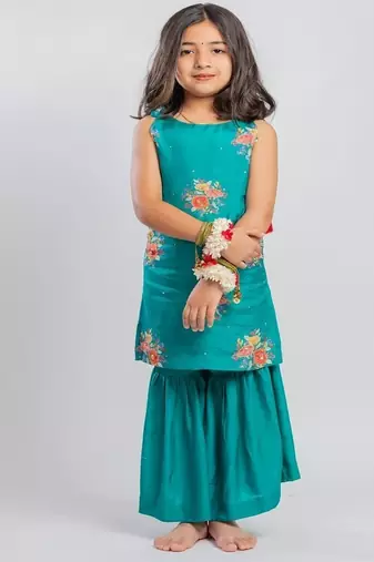 Green printed cotton sharara