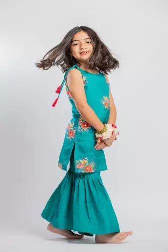 Green printed cotton sharara