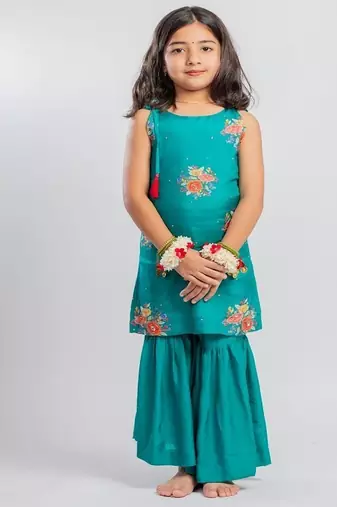 Green printed cotton sharara