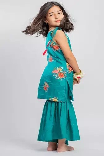 Green printed cotton sharara