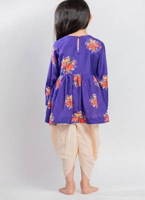 Purple printed cotton kurta set 4