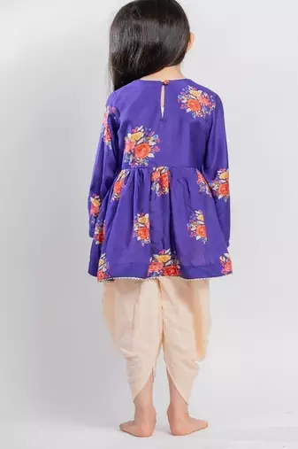 Purple printed cotton kurta set