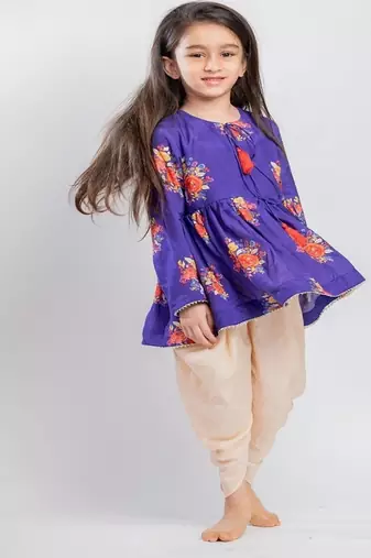 Purple printed cotton kurta set