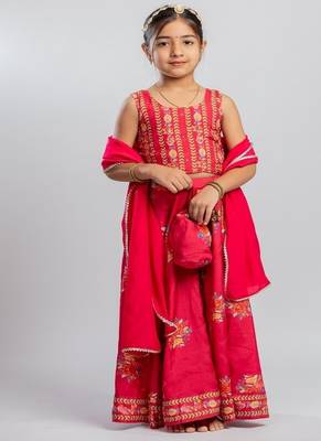 Red printed cotton lehenga 1