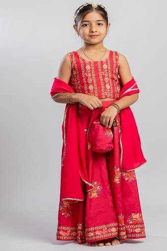 Red printed cotton lehenga