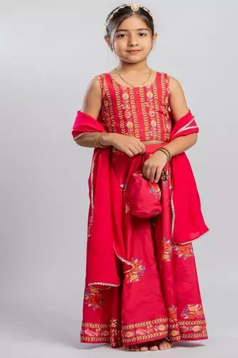 Red printed cotton lehenga