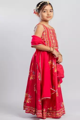 Red printed cotton lehenga