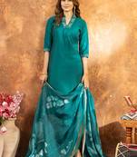 Rama  Designer Straight Kurti Pant Dupatta Set With Embroidery And Hand Work