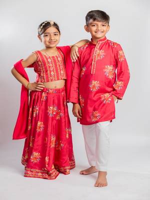 Red printed cotton lehenga 3