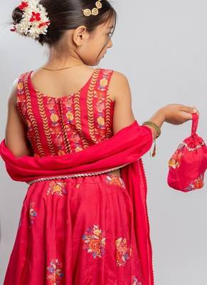 Red printed cotton lehenga 4