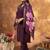 Wine Designer Straight Kurti Pant Dupatta Set With Embroidery And Hand Work