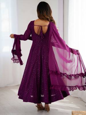 Wine Cotton lucknowi sequin anarkali set  4