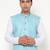 Elegant sky blue nehru jacket with golden floral motif accents.