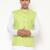 Elegant green nehru jacket with golden floral motif accents.