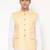 Elegant yellow nehru jacket with golden floral motif accents.