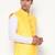 Elegant lemin yellow nehru jacket with golden floral motif accents.