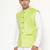 Elegant green nehru jacket with golden floral motif accents.
