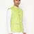 Elegant green nehru jacket with golden floral motif accents.