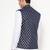 Elegant navy blue nehru jacket with golden floral motif accents.