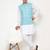Elegant sky blue nehru jacket with golden floral motif accents.