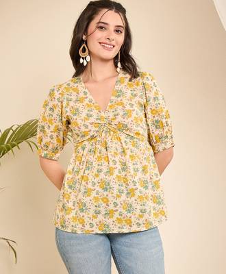 Yellow Cotton floral empire waist top 1