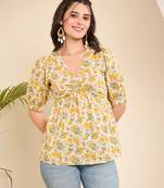 Yellow Cotton floral empire waist top