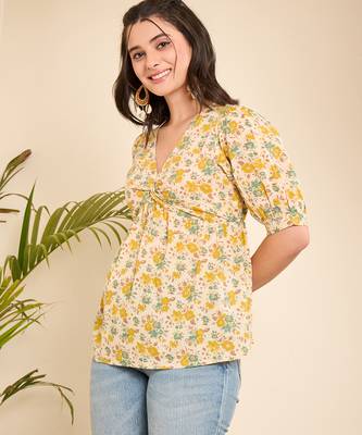Yellow Cotton floral empire waist top 3
