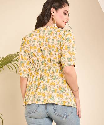 Yellow Cotton floral empire waist top 4