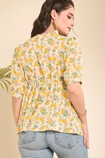 Yellow Cotton floral empire waist top