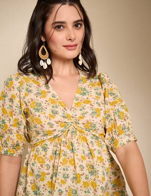 Yellow Cotton floral empire waist top 5