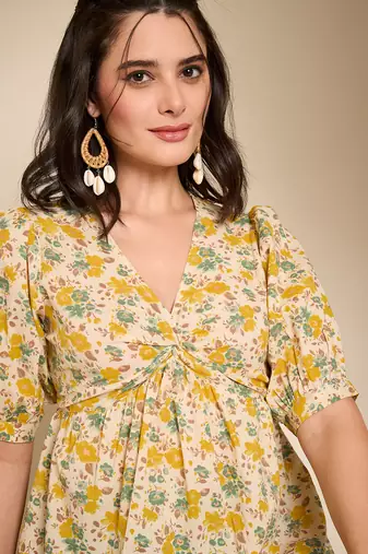 Yellow Cotton floral empire waist top