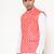Elegant peach nehru jacket with golden floral motif accents.