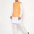 Elegant orange nehru jacket with golden floral motif accents.
