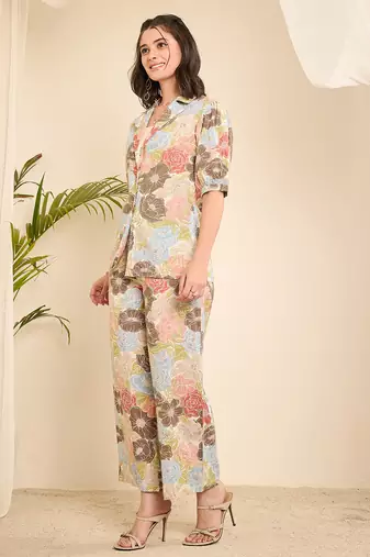 Winered blazer style top with flared pant co-ord set