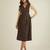 Brown solid pinafore dress with button