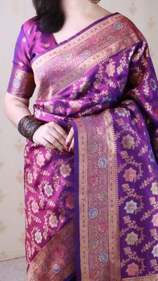 wine banarasi jaal silk blend gold zari meenakari woven saree 3