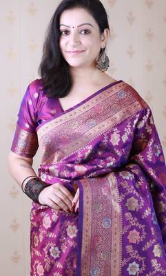 wine banarasi jaal silk blend gold zari meenakari woven saree 4