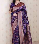violet banarasi jaal silk blend gold zari meenakari woven saree