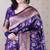 violet banarasi jaal silk blend gold zari meenakari woven saree
