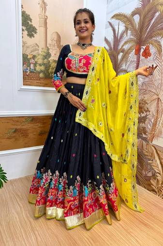 Dark blue Rayon Embroidery Work Navratri lehenga