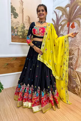 Dark blue Rayon Embroidery Work Navratri lehenga