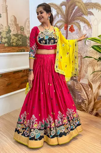 Rani Rayon Embroidery Work Navratri lehenga