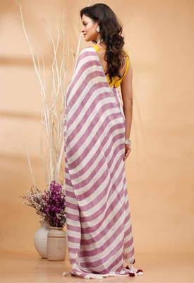 Multicolor handwoven striped linen saree 1