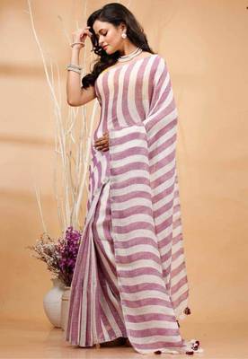 Multicolor handwoven striped linen saree 2