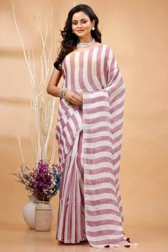 Multicolor handwoven striped linen saree