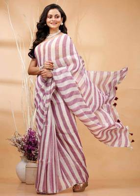 Multicolor handwoven striped linen saree 4