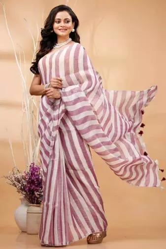 Multicolor handwoven striped linen saree
