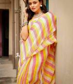 Multicolor handwoven striped linen saree