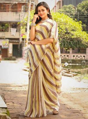 Multicolor handwoven striped linen saree 1