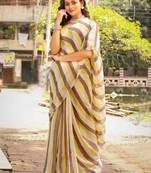 Multicolor handwoven striped linen saree